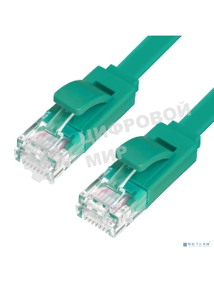 Патч-корд Greenconnect плоский прямой PROF15.0m UTP медь, cat.6, зеленый, позолоченные контакты, 30 AWG, Premium ethernet high speed 10 Гбит/с, RJ45, T568B (GCR-LNC625-15.0m)