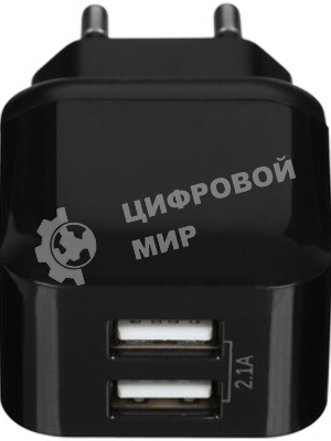 Сетевой адаптер Defender 2xUSB, 5V/2.1А, черный, пакет (EPA-13)