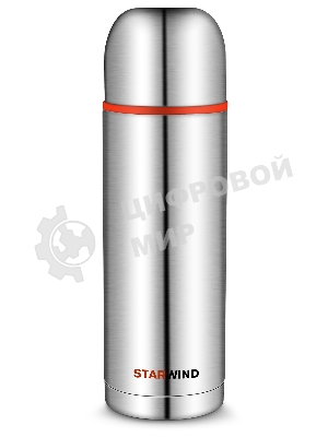 Термос Starwind 20-1000 1 л, серебристый/красный, картонная коробка