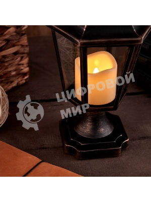Декоративный фонарь Neon-night на подставке со свечкой, бронзовый корпус, размер 14,5х17х31см, теплый белый