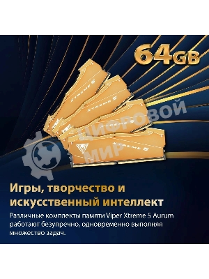 Оперативная память Patriot Viper Xtreme 5 Aurum, DDR5, 32GB (2x16GB), 8000 MHz, CL38, с радиатором, золотистый