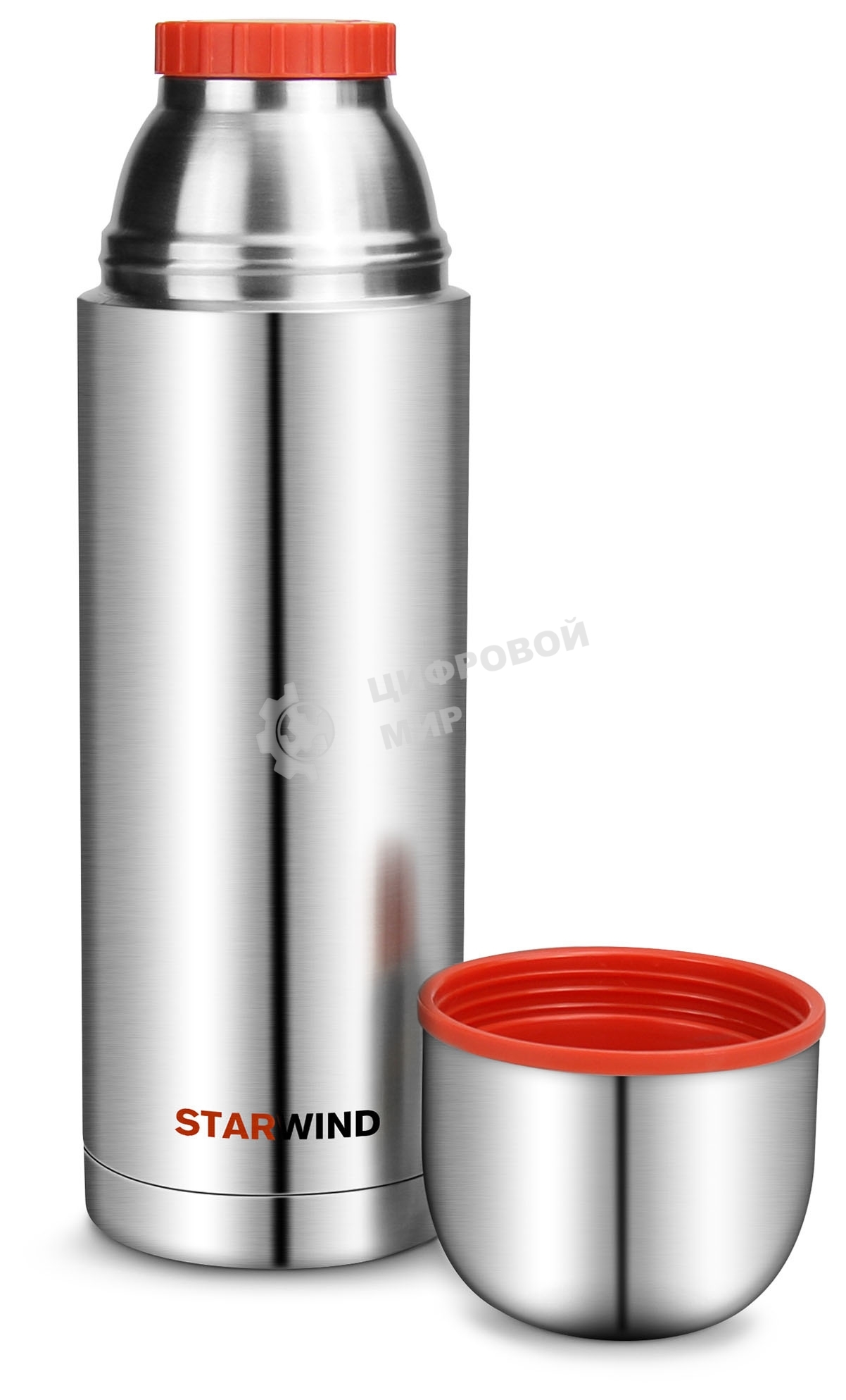 Термос Starwind 20-1000 1 л, серебристый/красный, картонная коробка