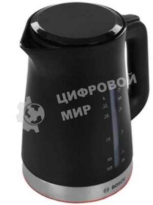 Электрочайник Bosch TWK1M123 черный, 1.7 л, 2400 Вт, скрытый нагревательный элемент