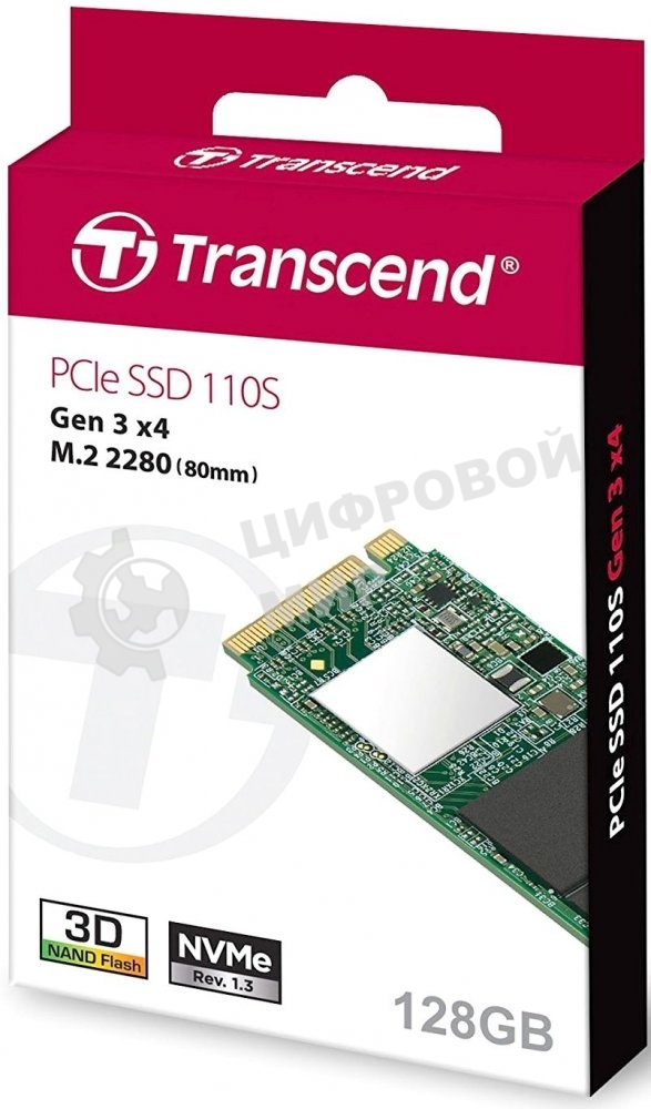 Накопитель SSD Transcend MTE110S, 128Gb, M.2 2280, PCIe 3.0 x4, NVMe, R/W 1600/400