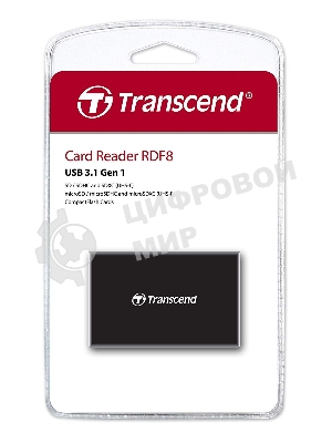 Кард-ридер Transcend RDF8/черный/SDXC,SDHC,microSDXC,microSDHC,CompactFlash,CompactFlash/USB 3.0/пластик
