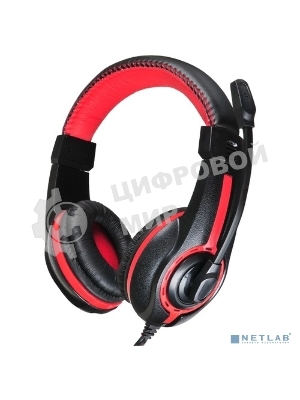 Гарнитура Oklick HS-L200 чёрный/красный, проводная, 3.5 мм