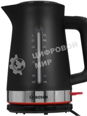 Электрочайник Bosch TWK1M123 черный, 1.7 л, 2400 Вт, скрытый нагревательный элемент