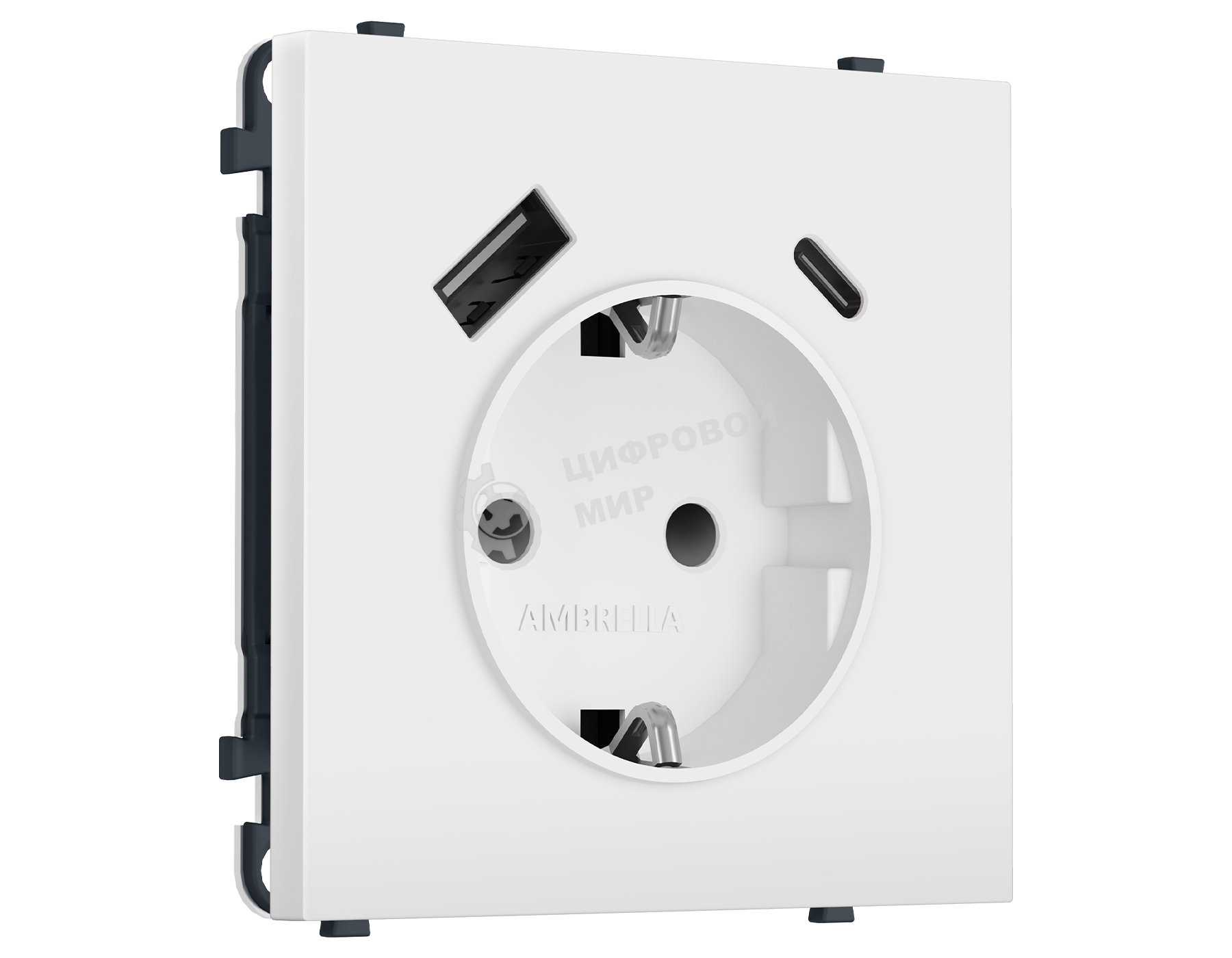 Комплект механизма электрической розетки SIGMA Белый матовый 2USB A+C 20W (быст. зар.) с/з с/ш 16A-250V QUANT PRO (SP1300, PR160)