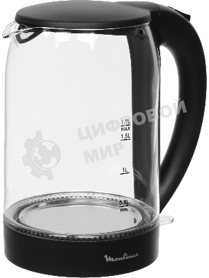 Чайник электрический Moulinex BY1S08F0 1.7 л, 2200 Вт, черный/прозрачный корпус: стекло/пластик