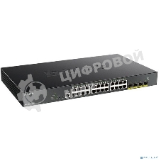 Коммутатор D-Link DGS-1250-28XMP/A1A, L2 Smart Switch with 24 10/100/1000Base-T ports and 4 10Gbase-X SFP+ ports (24 PoE ports 802.3af/802.3at (30 W), PoE Budget 370W).16K Mac address, 802.3x Flow Control, 4K