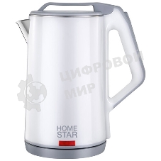 Чайник электрический Homestar HS-1036 1.8 л, нержавейка+пластик, белый, двойной корпус (12)