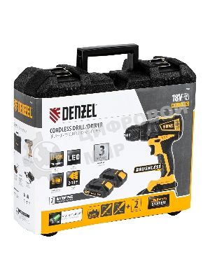 Дрель-шуруповерт Denzel BLDL-IB-18-02, 18 В, 2 Ач, 65 Нм, бесщеточный