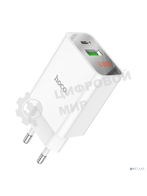 Сетевое зарядное устройство с дисплеем Hoco 18Вт, 3А, QC3.0/PD, 1хUSB, 1хType-C, C100A, белый, коробка