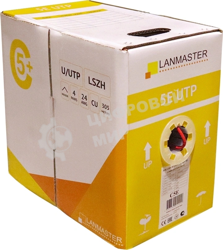 Кабель информационный Lanmaster LAN-5EUTP-PT-LSZH-YL cat.5e UTP 4 пары 24AWG LSZH внутренний 305м желтый