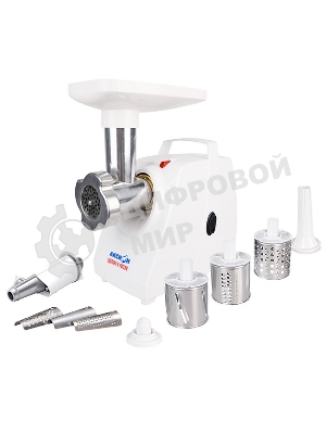 Мясорубка электрическая Аксион М34.02 белый, 1500 Вт, 1.7 кг/мин, защита от перегрузки, насадки - 5