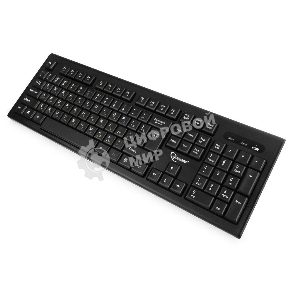 Комплект клавиатура+мышь беспроводные Gembird KBS-8002, 2.4ГГц, черный, 104 клавиши+2 кнопки+колесо кнопка, 1000DPI, батарейки в комплекте