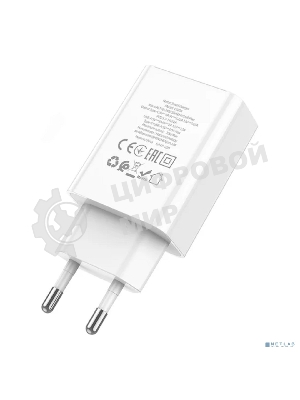 Сетевое зарядное устройство с дисплеем Hoco 18Вт, 3А, QC3.0/PD, 1хUSB, 1хType-C, C100A, белый, коробка