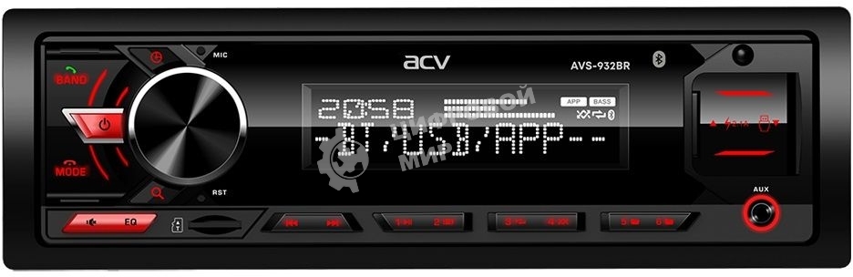 Автомагнитола ACV AVS-932BR, 1 DIN, Bluetooth, USB Type-A, AUX, пульт ДУ