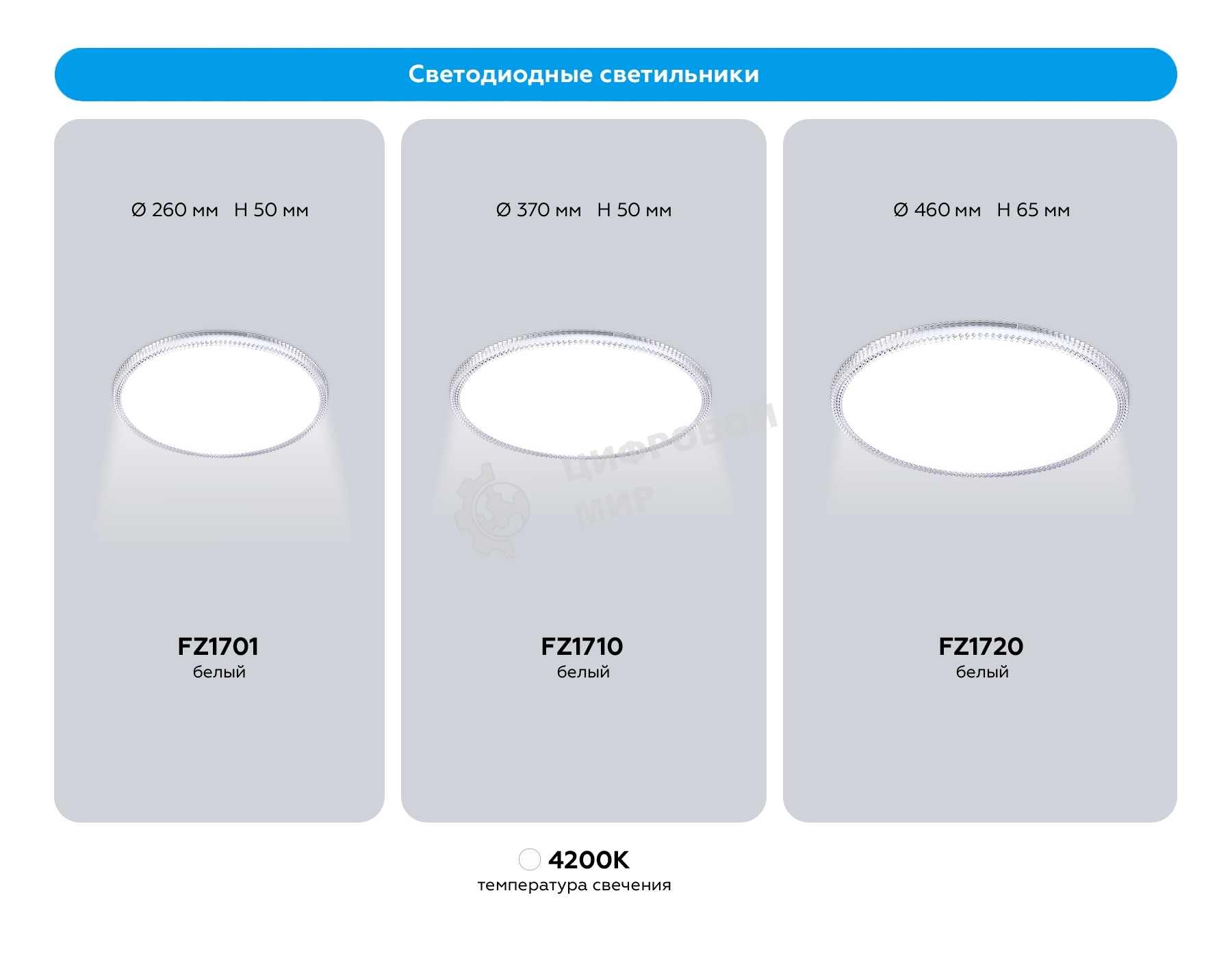 Потолочный светодиодный светильник Ambrella light FZ1701 WH белый IP20 20W 4200K 260*50 (Без ПДУ)