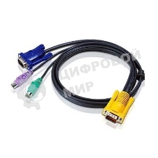 Шнур ATEN, мон+клав+мышь USB, SPHD15=>HD DB15+USB A-Тип, Male-2xMale, 8+4 проводов, опрессованный, 3 м., черный, (с поддержкой KVM PS/2) (2L-5203UP)