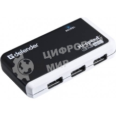 Разветвитель USB Defender QUADRO INFIX USB2.0 - 4 порта, скор. - до 480 Мбит/с, + кабель USB 2.0 A(M) - MiniB (M) - 1м.