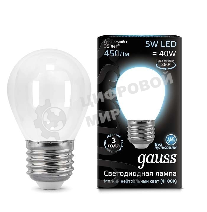 Лампа светодиодная Filament Шар E27 5Вт 4100К OPAL GAUSS 105202205