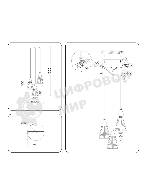 Светильник Ambrella light LH58112/3 BK/LW/SM черный/светлое дерево/дымчатый E14*3 max 40W D270*1200