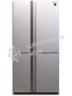 Холодильник Sharp SJGX98PWH белое стекло четырехкамерный 394/211л морозилка снизу, No Frost, Side by Side