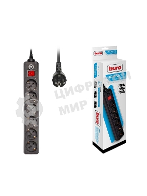 Сетевой фильтр Buro 600SH-3-B 3 м, 6 розеток, черный, коробка
