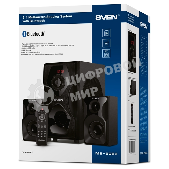 Акустическая система SVEN AC MS-2055, черный (55Вт, FM-тюнер, USB/SD, дисплей, ПДУ, Bluetooth)