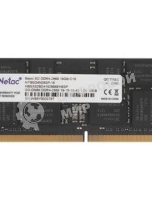 Оперативная память NETAC Basic, DDR4, 16GB (1x16GB), 2666MHz, CL19, DIMM