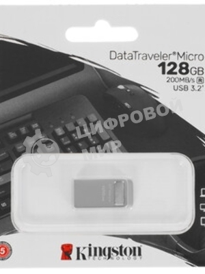 Флешка USB Kingston DataTraveler Micro (DTMC3G2/128Gb), 128Gb, USB 3.2 Gen 1, R/W 200/60, серебристый