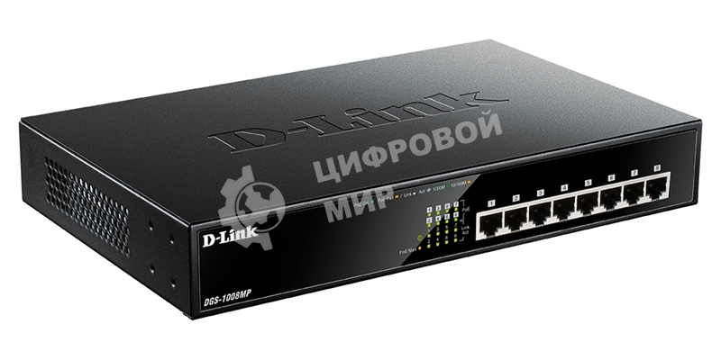 Коммутатор D-Link DGS-1008MP/A2A/B1A, Layer 2 unmanaged Gigabit Switch with PoE and Green Ethernet power save technology