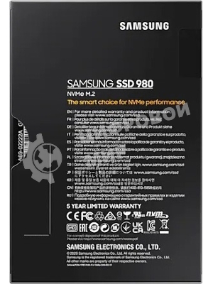 Накопитель SSD Samsung 980, 1000Gb, PCIe 3.0 x4, M.2 2280, NVMe, R/W 3500/3000