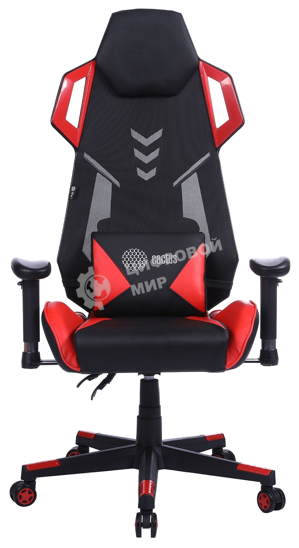 Кресло игровое Cactus CS-CHR-090BLR черный/красный, сиденье черный/красный, эко.кожа/сетка, крестовина пластик, пластик черный