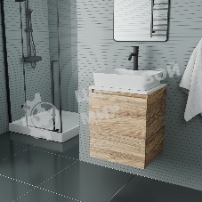 Тумба Bau Dream Blackwood 50 с дверцей, раковина BAU Cerama 48х37 белая, смеситель Hotel Dream Black, нерж. сталь, черный