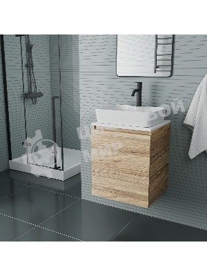Тумба Bau Dream Blackwood 50 с дверцей, раковина BAU Cerama 48х37 белая, смеситель Hotel Dream Black, нерж. сталь, черный