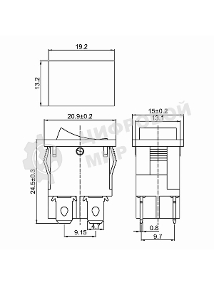 Выключатель клавишный Rexant 250V 6А (4с) ON-OFF красный с подсветкой Mini (RWB-207, SC-768)