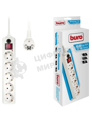 Сетевой фильтр Buro 500SH-10-W 10 м, 5 розеток, белый, коробка
