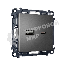 Комплект механизма розетки ALFA Антрацит серый 2USB A+C 20W (быстрая зарядка) QUANT (AP6610, VM177) MA661010