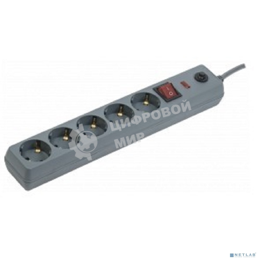 Сетевой фильтр IEK WFP10-16-05-05-ZK-K03 СФ-05К-выкл. 16А 5 мест 5м 3х1мм2 серый