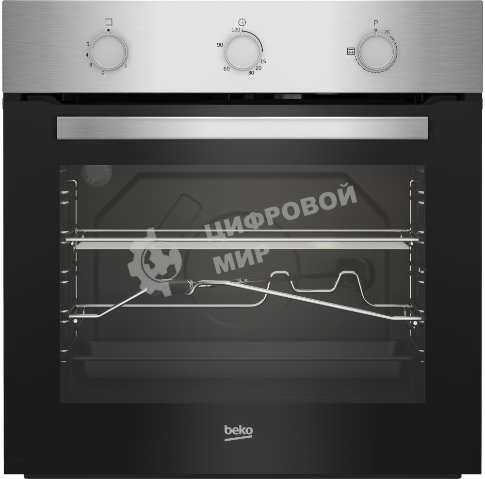 Газовый духовой шкаф Beko BBIGT21100X с откидным электрическим грилем; автоматический электроподжиг; поворотные переключатели; металлические направляющие; объем - 72л; 3 стекла дверцы; 1 решетка; 1 противень; вертел. Цвет нержавеющая сталь; Материал панел