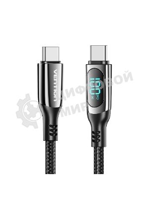 Кабель Vention USB 2.0 CM/CM с LED дисплеем - 1.2м. черный 5А PD100W, шт.