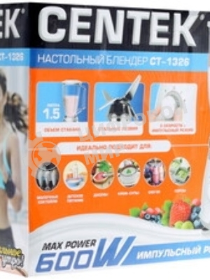 Блендер настольный Centek CT-1326 600 Вт, 2 скорости + импульс, чаша 1,5 Л с ручкой и мер. разметкой