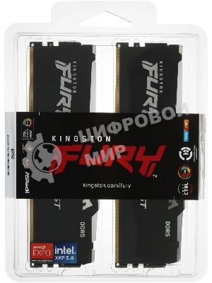 Оперативная память Kingston Fury BeastRGB, DDR5, 64GB (2x32GB), 5600 MHz, CL40, с радиатором, RGB, черный