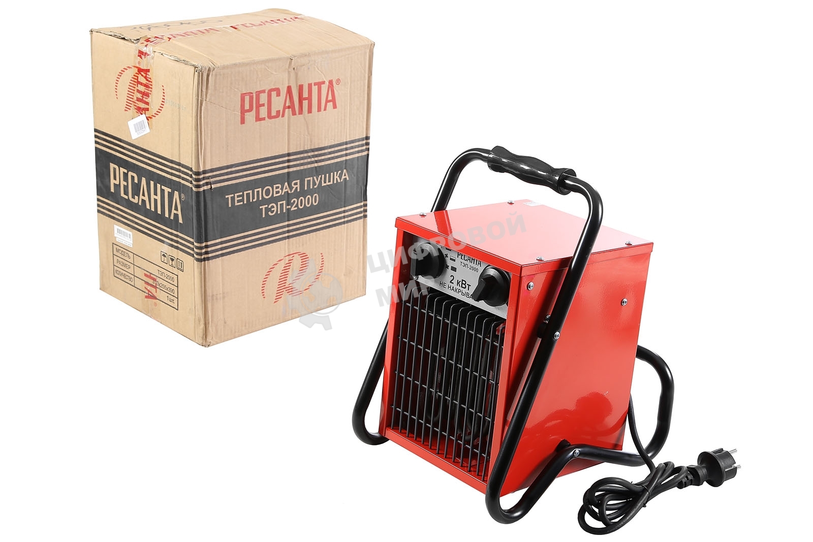 Тепловые пушки Ресанта ТЭП-2000 67/1/1 Тепловая электрическая пушкаквадратная, 220В, 650/1300/2000 Вт, 4,7 кг