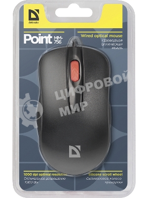 Мышь проводная Defender Point MM-756 черный, 1000 dpi, USB, кнопки - 3