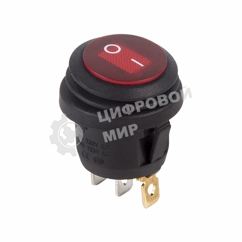 Выключатель клавишный Rexant круглый 250V 6А (3с) ON-OFF красный с подсветкой, влагозащита