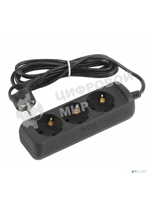 Удлинитель электрический ЭРА UX-3e-3m-B с заземлением 3 розетки 3 м ПВС 3x0,75 мм2 10А черный