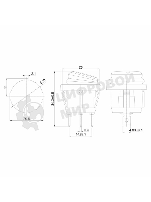 Выключатель клавишный Rexant круглый 250V 6А (3с) ON-OFF красный с подсветкой, влагозащита